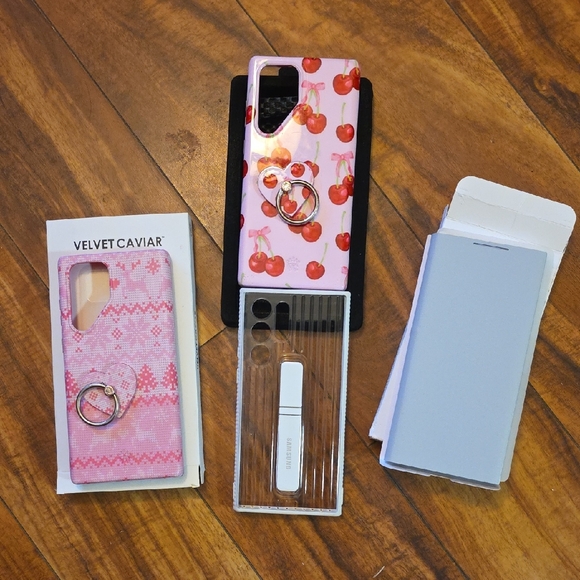 Velvet Caviar Pink Cherry & Knit Pattern Phone Case Set with Ring Grips